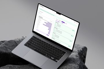 A laptop showing three-way matching: the purchase order on the left with each extracted value boxed, and the header fields compared across PO, DO and invoice on the right, each marked Match.